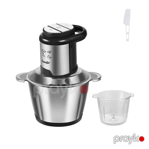 Sonifer SF-8197 2.5L İkiqat Qablı Qida Prosessoru 500W Şüşə + Paslanmayan Polad Qablı Doğrayıcı S-Bıçaq — Bakı
