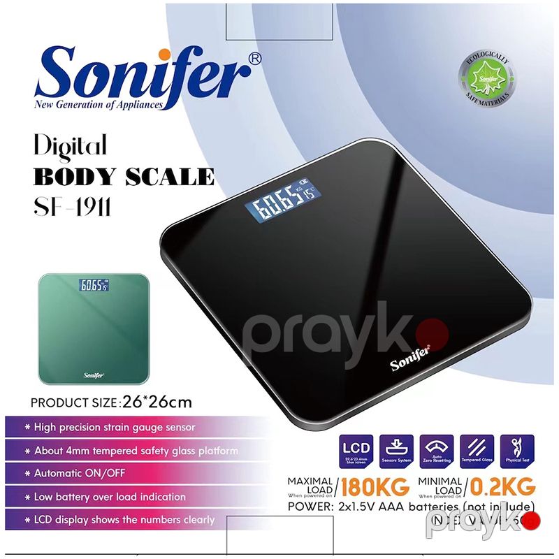 Sonifer SF-1911 LED Ekrana Sahib 180 kq-a Qədər Çəki Üçün Elektron Döşəmə Tərəzisi Ev Üçün Rəqəmsal Şüşə Məişət Tərəzisi — Tərəzi, Bakı (5)