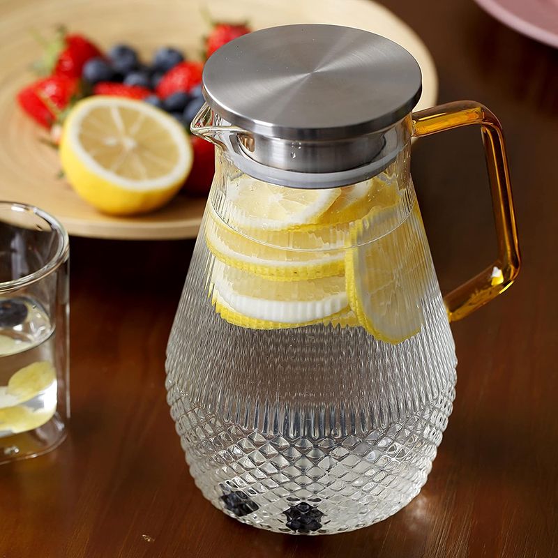 Davamlı Borosilikat qrafin Şüşə Soyuq Su qrafini 1500 ml Qapaqlı Şüşə Sürahisi Paslanmayan Polad su qabı — Termos və termoş, Bakı (2)