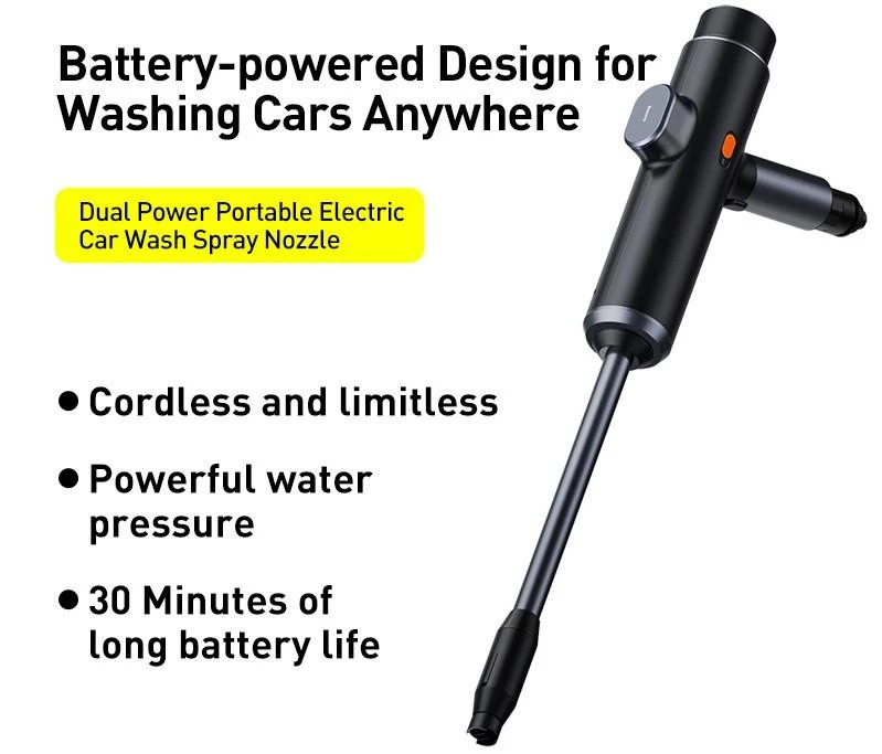 Akkumlyatorlu avto yuyucu - Baseus Dual Power Portable Electric Car Wash Spray Nozzle — Mallar, Bakı (4)