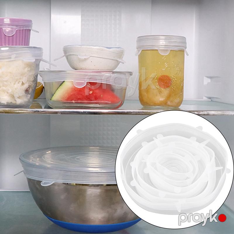 Yeni Elastik Qapaqlar Silikon Dartma qutuları Yenidən istifadə edilə bilən Qida Dərəcəli Streç Qapağı Meyvə və Tərəvəz və ya Kuboklar üçün 6 Fərqli Ölçü Paketi — Qablar və mətbəx əşyaları, Bakı (2)