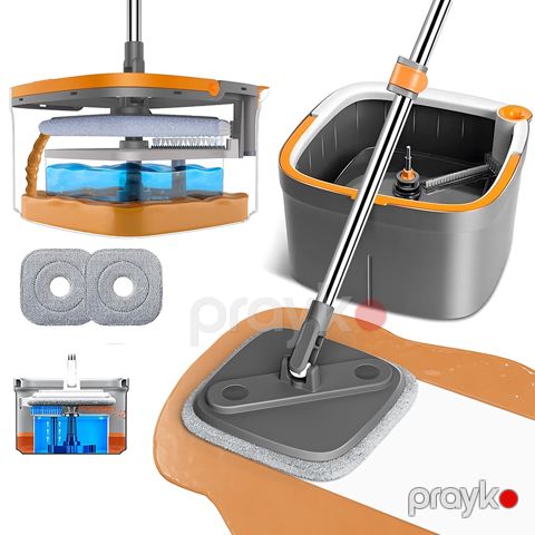 Mikrofiber Mop Sıxma Dəsti 360° Təmiz Su Ayırma Sistemli Kvadrat Fırlanan Paspas Kvadrat Fırlanan Mop və Vedrə Dəsti — Bakı
