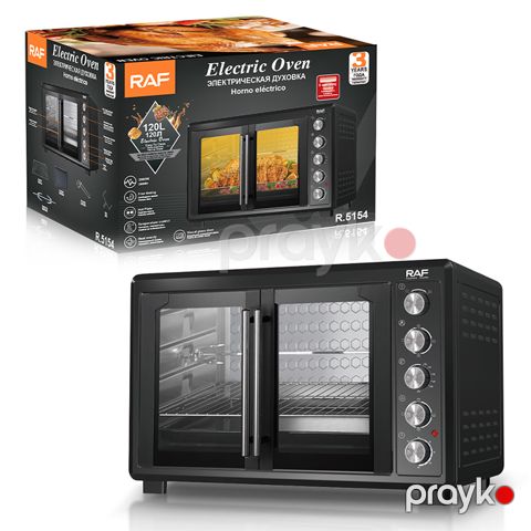 RAF R.5154 120L 2800W İkiqat Şüşəli Qapılı Elektrikli Soba, 5 Bişirmə Rejimi, 100-250°C, 60 Dəqiqəlik Taymer, Fırlanan Qril, İsti Hava Funksiyası ilə Elektrik Sobası — Bakı