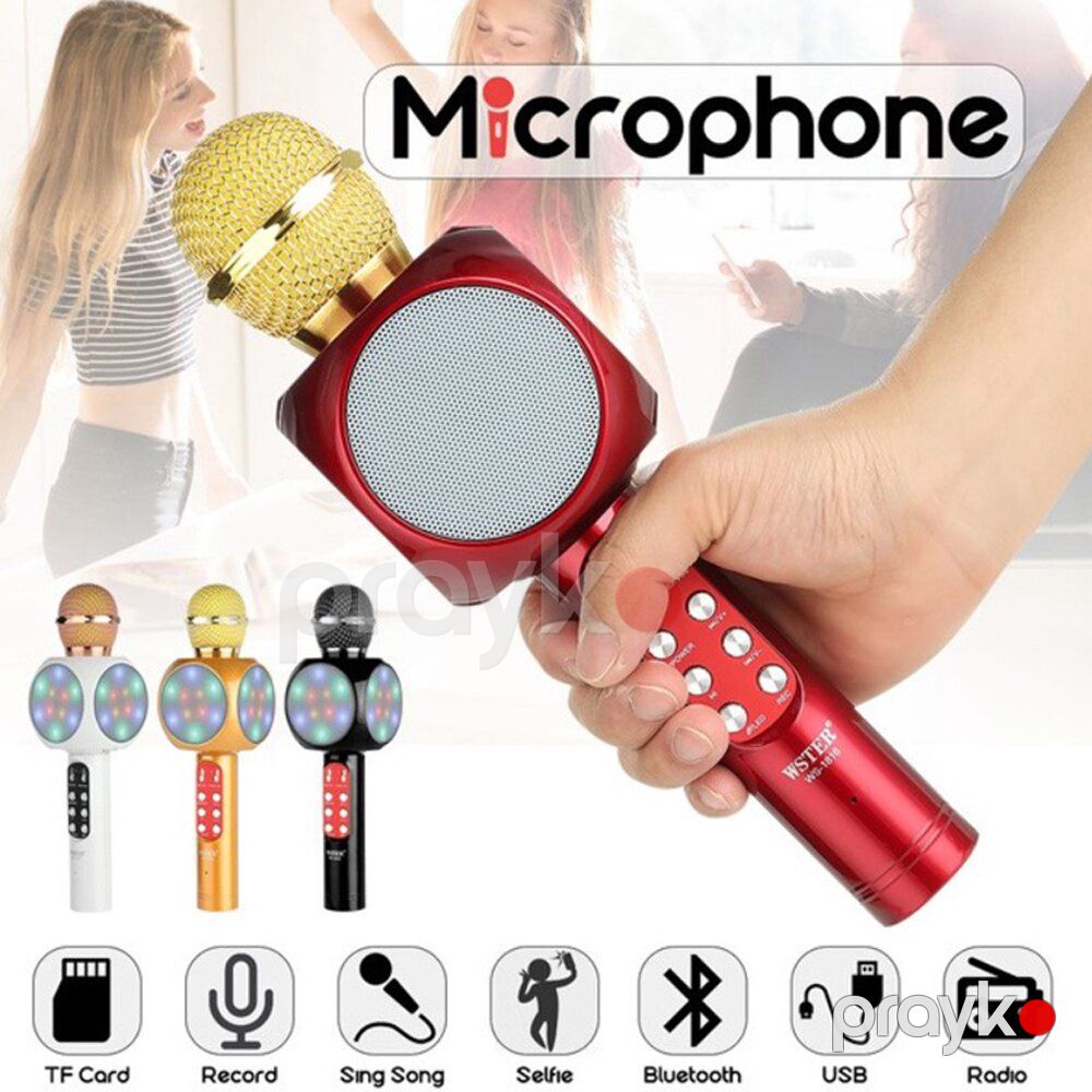 Simsiz Mikrofon Karaoke Mikrofonu Bluetooth Mini Portativ Dinamik Ev KTV Pleyeri Smartfon üçün LED İşıqları ilə — Oyuncaqlar, Bakı (7)
