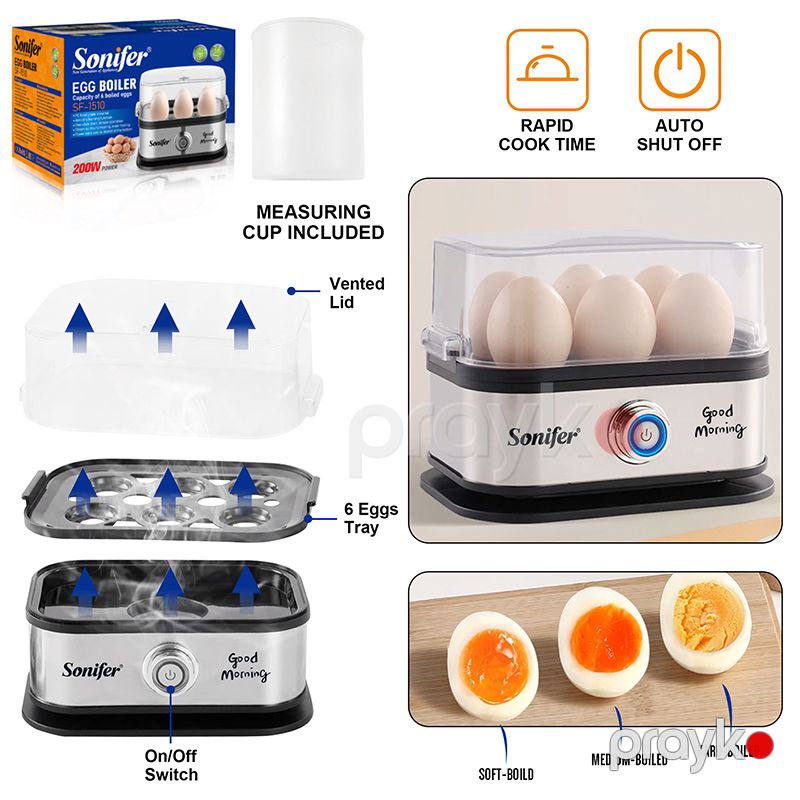 Sonifer SF-1510 Mini Elektrikli Yumurta Bişirən 6 Sürətli Buxar Qazanı Sonifer SF-1510 Buxarlı Yumurta Qazanı — Qablar və mətbəx əşyaları, Bakı (4)