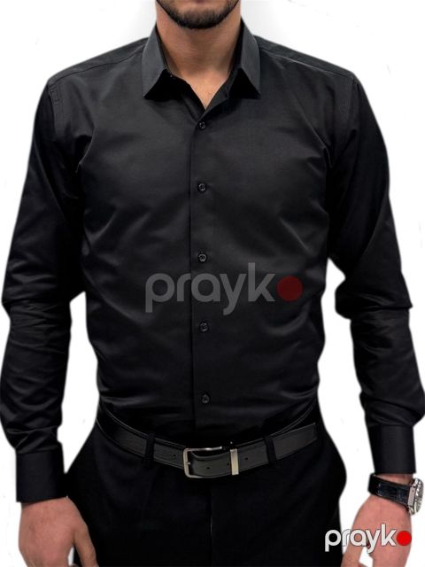 Kişilər üçün uzunqol köynək Diplomat0002, qara, pambıq, ölçü XXL — Bakı