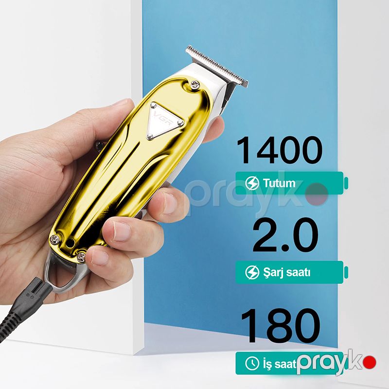 Simsiz Elektrikli Saç Qırxan VGR 0mm Kişilər Üçün Peşəkar Elektrikli Metal Saç Kəsmə Makinası V-056 Qızıl — Usturalar, trimmerler və epilyatorlar, Bakı (4)