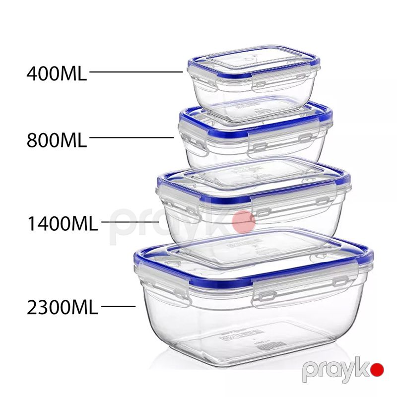 Hermetik Düzbucaqlı Saxlama Qabı Dəsti 400-800-1400-2300ml Plastik Sızdırmaz Qida Saxlama Konteyneri Şəffaf 4 Ədəd — Qablar və mətbəx əşyaları, Bakı (5)