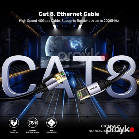 Unitek - Cat 8 Ethernet kabel — yüksək sürətli internet üçün şəbəkə kabeli (Cat 8 standartı) — Bakı
