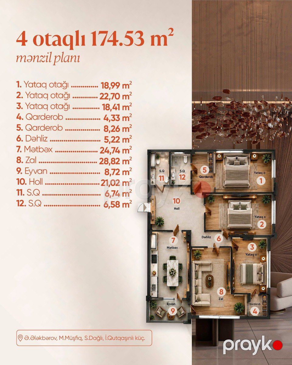 Satılır 4 otaqlı yeni tikili 174.5 m² — Mənzil, Bakı (5)
