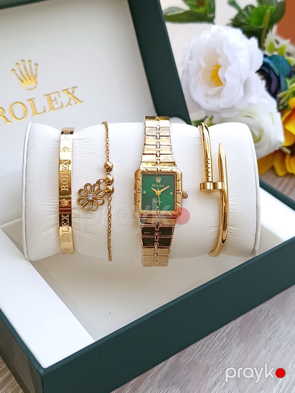 Qadınlar üçün hədiyyə dəsti Classic Cellini Gold/Green (qol saatı + 3 qolbaq) — Mallar, Bakı (2)