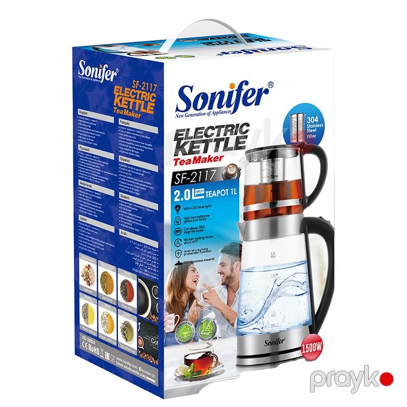 Sonifer SF-2117 Smart Elektrik Çaydan Dəsti Şüşə Çaydan 2L Şüşə Çaynik 1L — Elektrik çaydanları və termoslar, Bakı (6)
