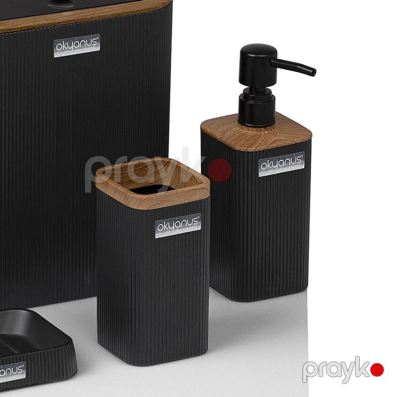 Okyanus Qara Taxta Naxışlı Zolaqlı Kvadrat 5 Parçalı Hamam Dəsti — Mallar, Bakı (5)