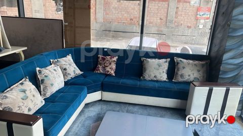 Mavi rəngli künc divan dəsti - Forma: L-şəkilli, çoxoturacaqlı künc — Xırdalan