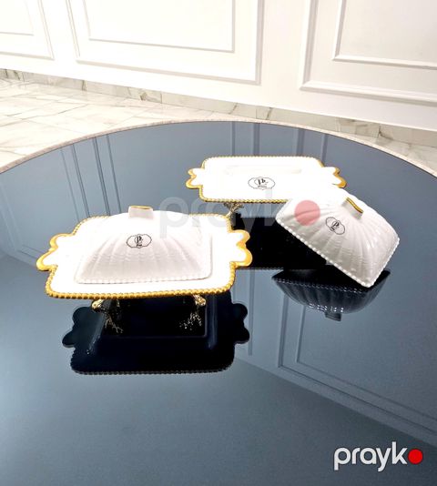 Yağ qabı vm476, farfor, ağ/qızılı, 21x13 sm — Bakı