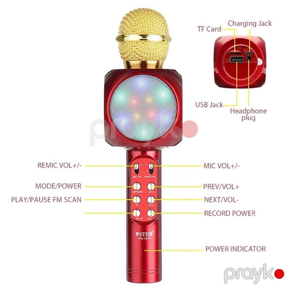 Simsiz Mikrofon Karaoke Mikrofonu Bluetooth Mini Portativ Dinamik Ev KTV Pleyeri Smartfon üçün LED İşıqları ilə — Oyuncaqlar, Bakı (3)