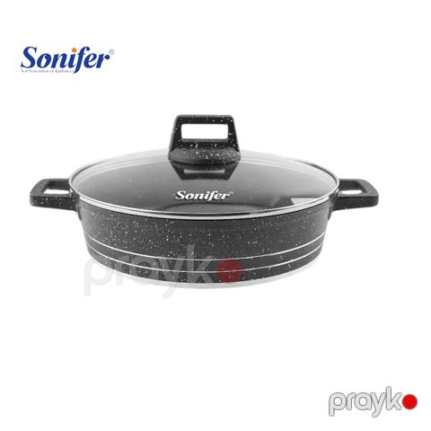 Sonifer SF-1173 Qranit Qazan Şüşə Qapaqlı Qazan Yapışmaz Qranit Qazan 3.7L — Bakı