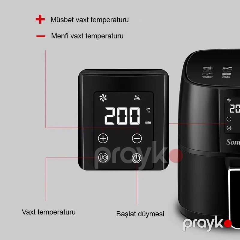 Elektrikli Sonifer LED Rəqəmsal Fritöz 1400W Gücə Məxsus 360° Tənzimlənən Temperatur 4.2L Yapışmayan Bişirmə Səthi — Digər mətbəx texnikası, Bakı (4)