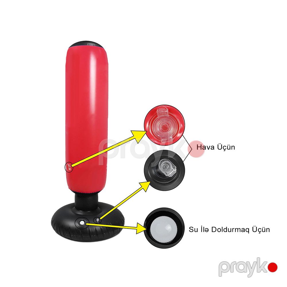 Gücləndirilmiş Tikişlərə Sahib 120 sm Şişmə Boks Torbası Uşaq Və Böyüklər Üçün Uyğun PVC Qara Rengli Boks Torbası — İdman, hobi, istirahət, Bakı (4)