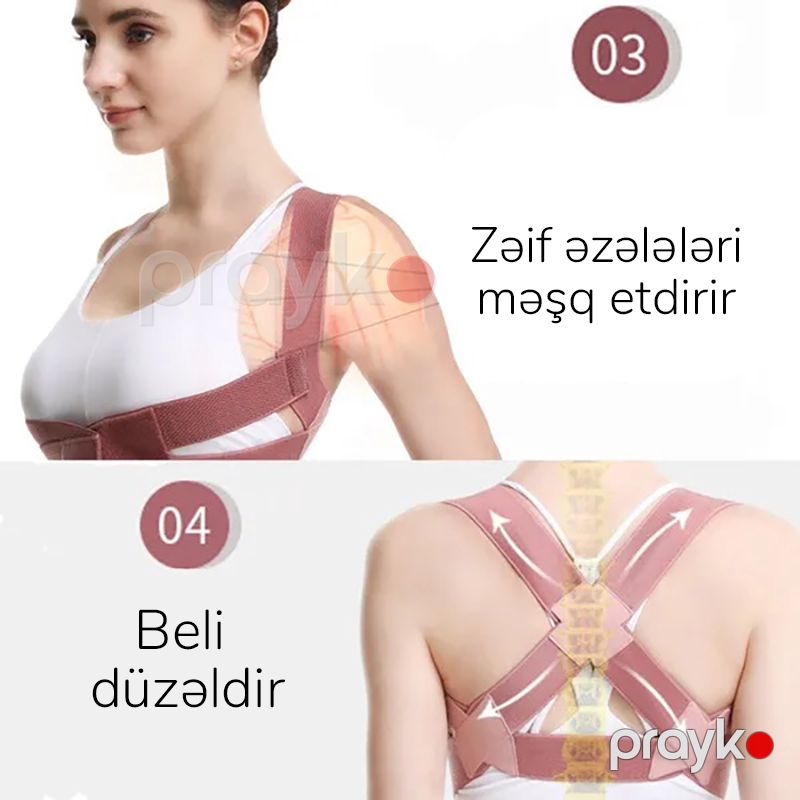 Qadınlar üçün Tənzimlənəbilən Duruş Korrektoru Dəstək Kəməri Onurğa Çiyin Bel Duruşunun Korreksiyası — Gözəllik və səhiyyə, Bakı (5)