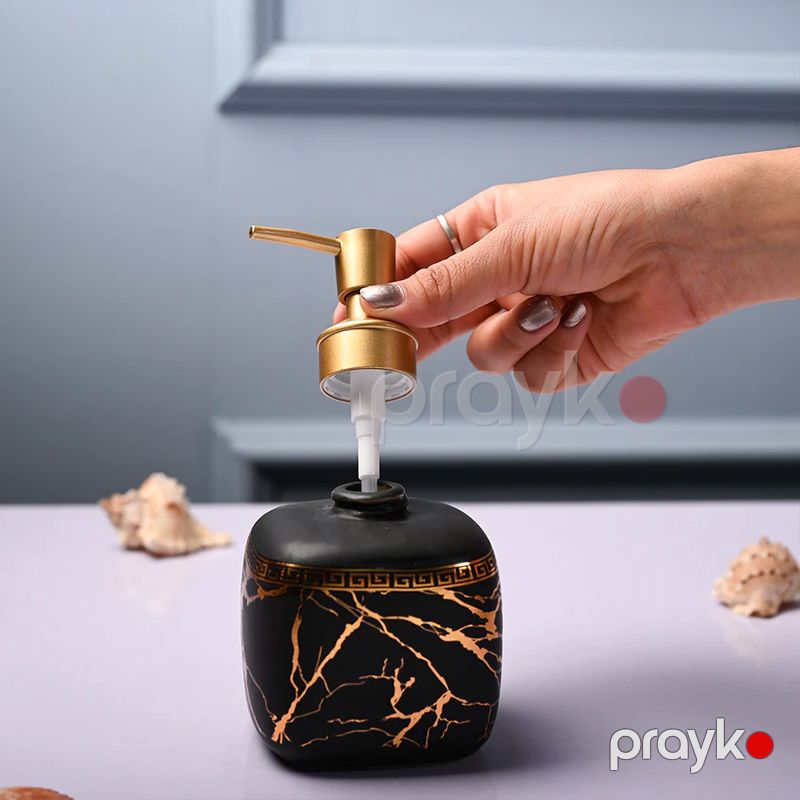 Qara və Qızılı Keramik Sabun Dispenseri Maye Sabun qabı Keramik Qara Silindrik Sabun Dispenseri — Mallar, Bakı (6)