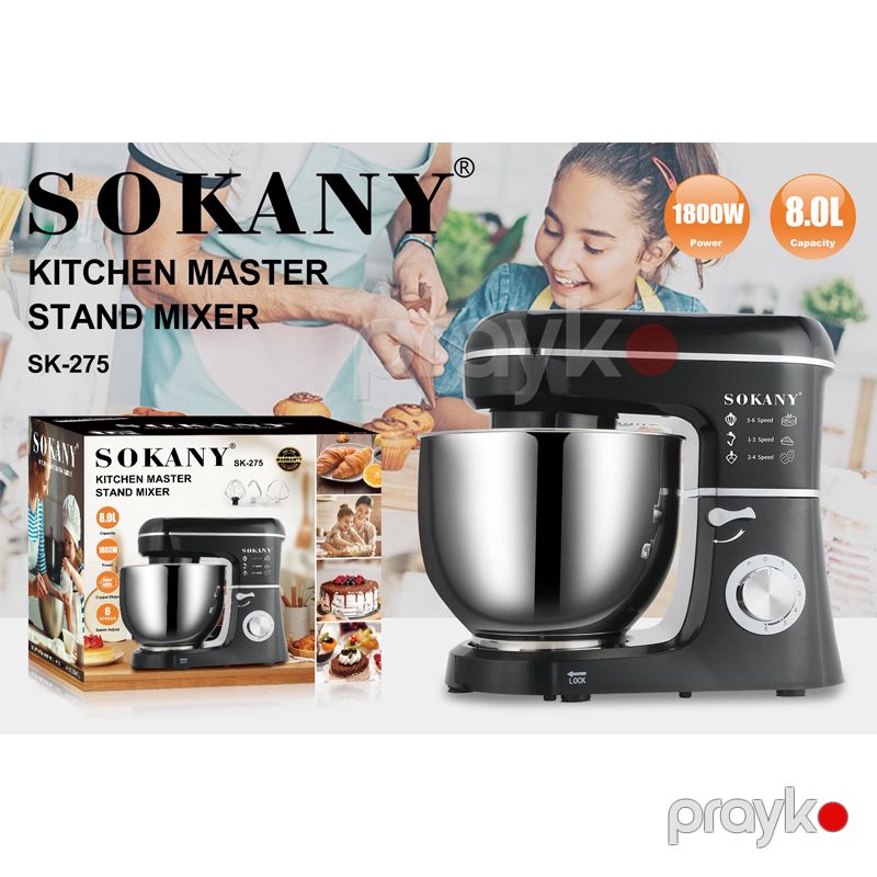 Sokany SK-275 - Mikser, Yüksək Güclü Çörək Xəmir Hazırlayıcı, Paslanmayan Polad Qab ilə Stend Mikser — Blenderlər, xırdalayanlar və mikserlər, Bakı (6)