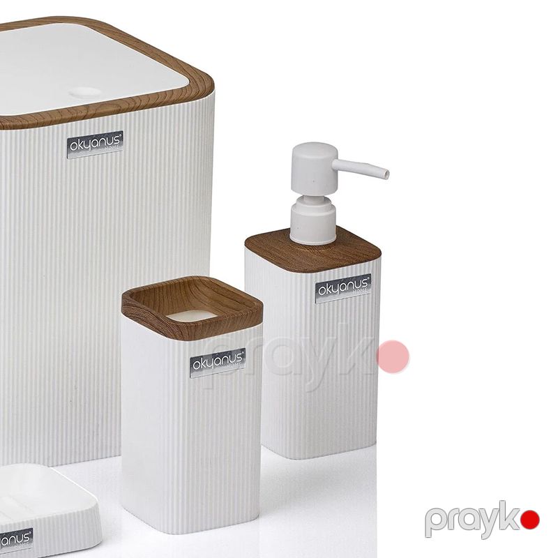 Okyanus Ağ Taxta Naxışlı Zolaqlı Kvadrat 5 Parçalı Hamam Dəsti — Mallar, Bakı (5)