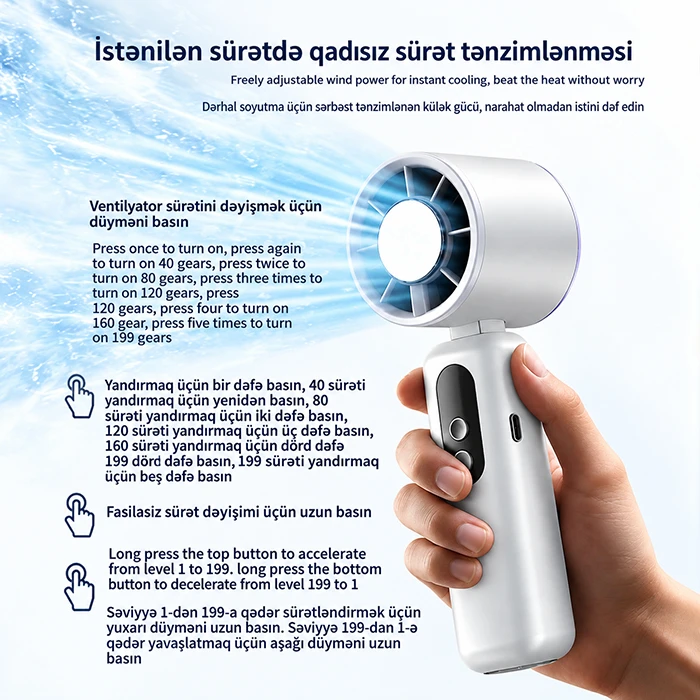 Buzlu metal lövhəli portativ mini ventilyator (199 sürətli) İsti günlərin xilaskarı: Əlinizin altında anında -1°C-yə qədər soyutma — Mallar, Bakı (2)