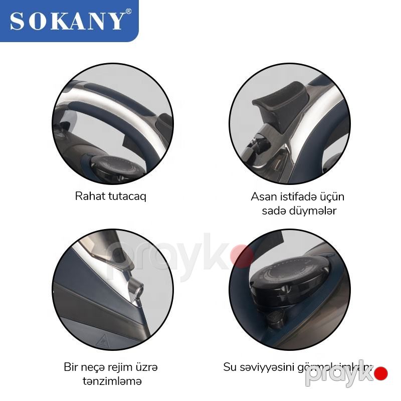 Sokany SK-11029 - Ütü, 3200W Güc, 300 ml Su Çənli, Buxar Tənzimləməli və Şaquli Buxar Funksiyalı Keramika Ütü — Ev texnikası, Bakı (4)