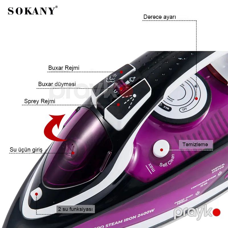 Sokany EL 8888 Yüksək Keyfiyyətli Buxar Ütüsü 2400W Gücə Məxsus Professional Buxar Ütüsü — Ev texnikası, Bakı (4)