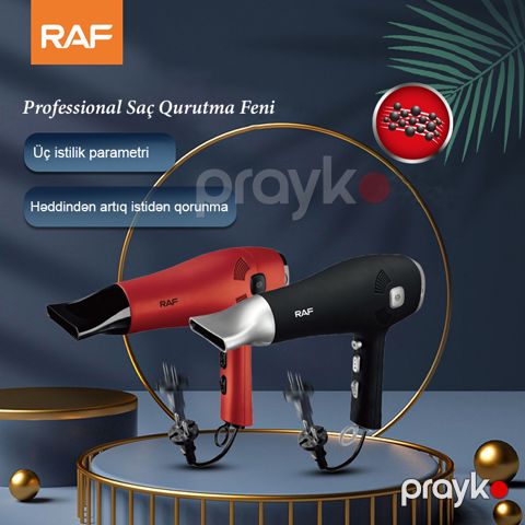 2-si 1 Arada RAF Professional Saç Qurutma Feni 2400W İon Fen Saça Zərər Vermədən Sabit Temperaturda Saçlara Qulluq — Bakı