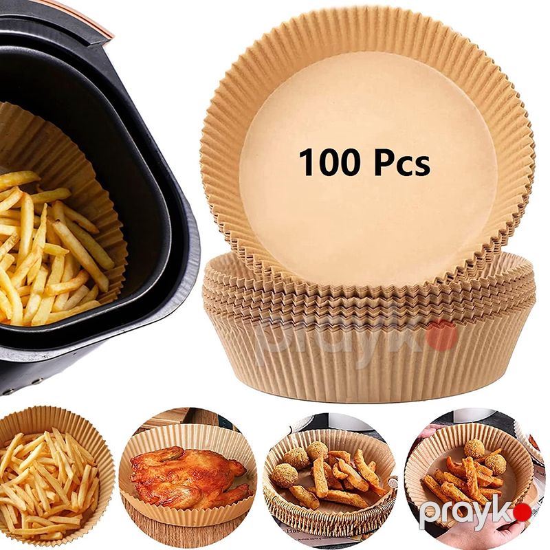 Air Fryer 100 Pcs fritöz kağızı 100 ədəd Dəyirmi Birdəfəlik fritöz kağızı Kağız qızartma qabı yağ keçirməyən bişirmə kağızı — Qablar və mətbəx əşyaları, Bakı (3)