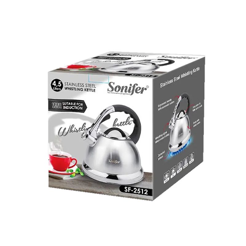 Sonifer SF-2512 Qaz Elektrik və İnduksiya Sobası Üçün Fısıltılı Çaydan 4.5L Yüksək Tutumlu Paslanmayan Polad Çaydan — Çaynikler və qəhvə qabları, Bakı (5)