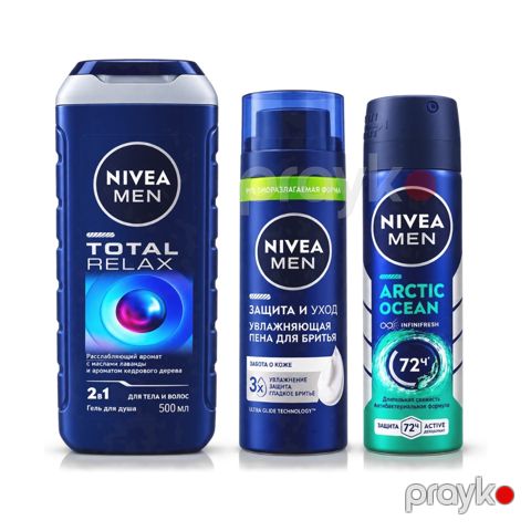 Kişilər üçün qulluq dəsti Nivea Men (şampun duş geli 2si-1də, 500 ml + təraş köpüyü 200 ml + dezodorant 150 ml) — Bakı