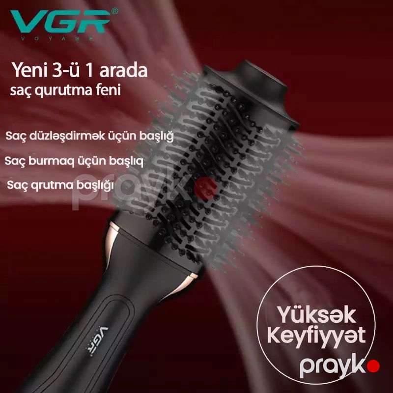 VGR Keyfiyyətli 3-ü 1 Arada Saç Qurutma Feni Professional Fırça Daraq Saç Düzləşdirici Fen VGR v-492 — Fən, Bakı (4)