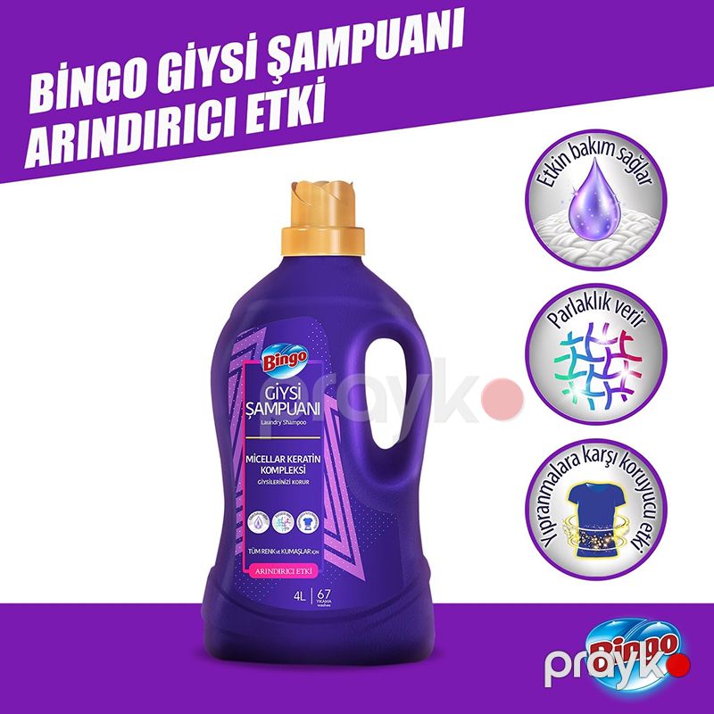 Bingo Giysi Şampuanı Karma Paket 4L Bingo Giysi Şampuanı Rengli Arındırıcı&canlandırıcı Giysi Şampuanı — Mallar, Bakı (2)