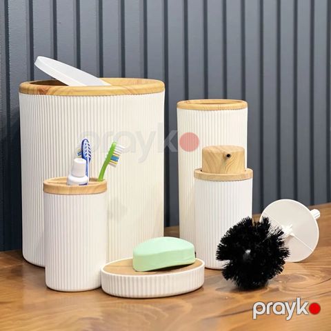 5-Li Banyo Seti White 5 Parçalı Hamam Dəsti Taxta Naxışlı Yuvarlak Hamam Dəsti 5 Parçalı Hamam Dəsti — Bakı