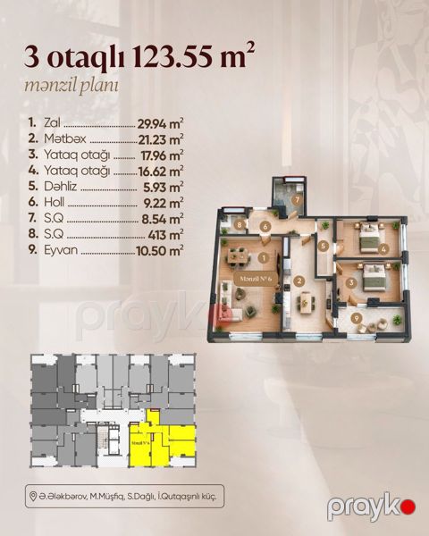 Satılır 3 otaqlı yeni tikili 123.5 m² — Bakı