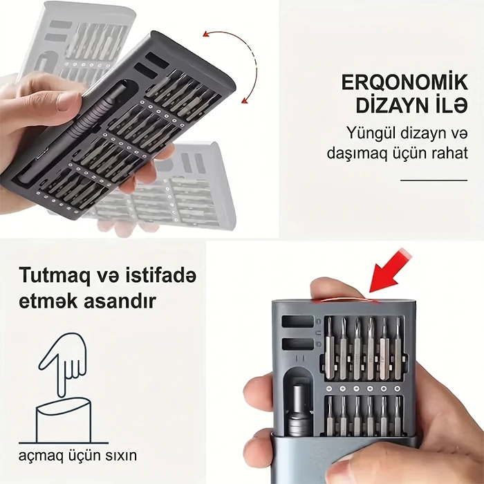Axth Peşəkar Maqnitli Vintaçan Dəsti – Evinizdə və Ofisinizdə Hər Cür Mikrotəmir İşləri Üçün 25-i 1-də Mükəmməl Həll — Mallar, Bakı (2)