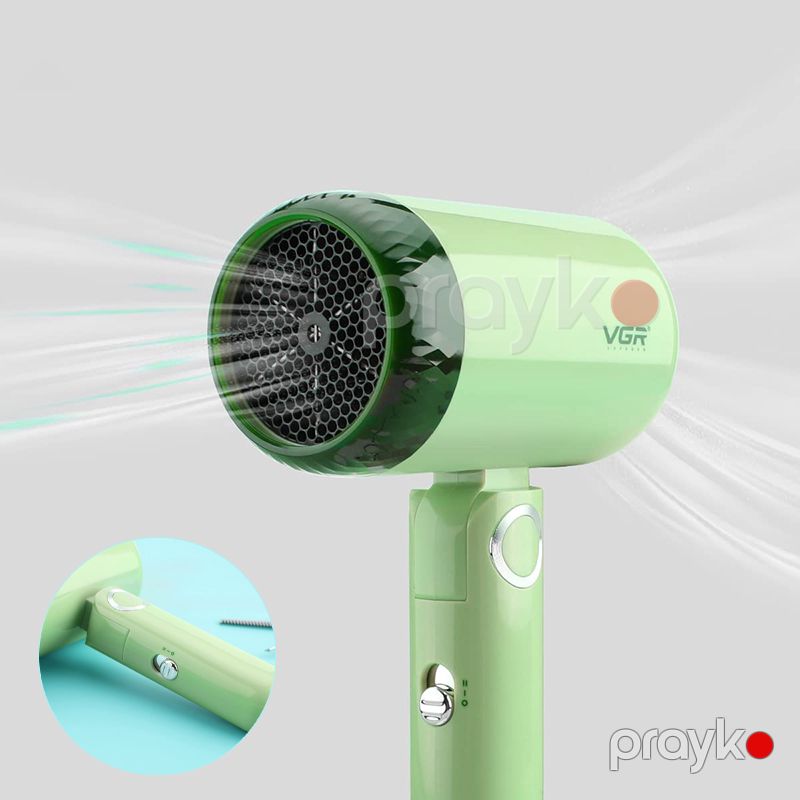 VGR V-421 Professional Qatlana Bilən Portativ Fen 1200W DC Motor 2 Sürətli Saç Qurutma Feni Yaşıl Rengli — Fən, Bakı (3)