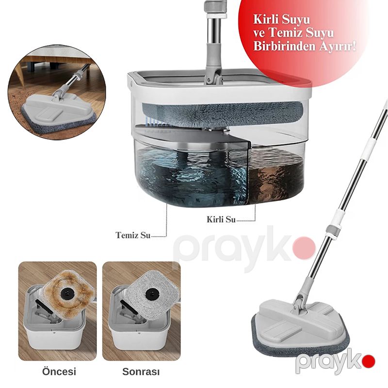 Topwill Mop Vedrə Dəsti Avtomatik Təmizləyici Mop Dəsti Təmiz Suyu və Çirkli Suyu Ayıran Döşəmə Təmizləyici Mop TB500x 1.7 Litr — Mallar, Bakı (5)