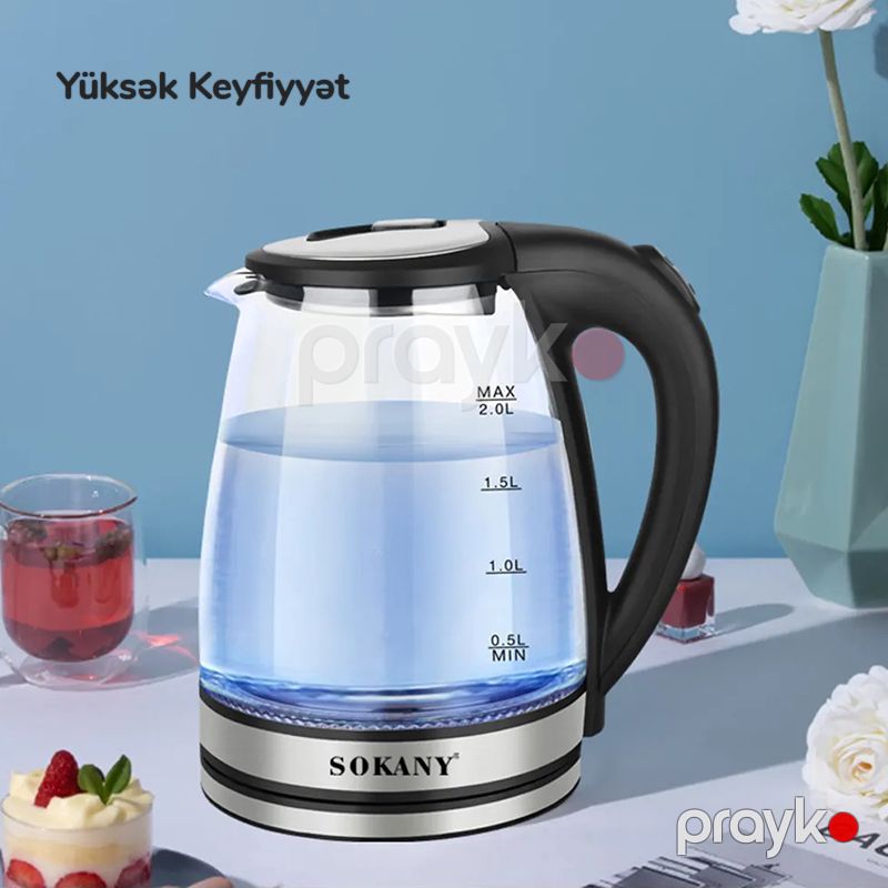 Sokany Elektrikli Şüşə Çaydan SK-1029 1500 W Led İşığa Sahib Böyük Tutumlu Çaydan 2L Su Tutumu — Elektrik çaydanları və termoslar, Bakı (4)