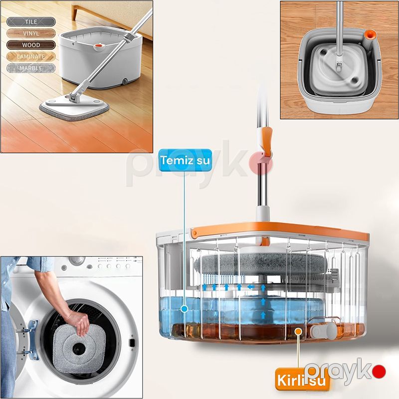 Döşəmə Təmizləyicisi Avtomatik 360 Fırlanan Mikrofiber Sıxmalı Mop Quru və Nəm Temizlik Seti Kirli Su Ayırıcı Paspas Mop Dəsti — Mallar, Bakı (7)