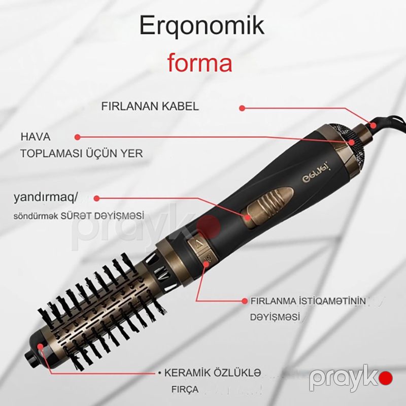 Genei GM-4825 Professional Yüksək Sürətli 2-si 1 Arada Hava Feni Peşəkar Fırça Fen Yüksək Keyfiyyətli Saç Düzləşdirici Quruducu Fen 1000W — Fən, Bakı (5)