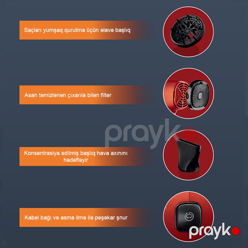 2-si 1 Arada RAF Professional Saç Qurutma Feni 2400W İon Fen Saça Zərər Vermədən Sabit Temperaturda Saçlara Qulluq — Fən, Bakı (5)