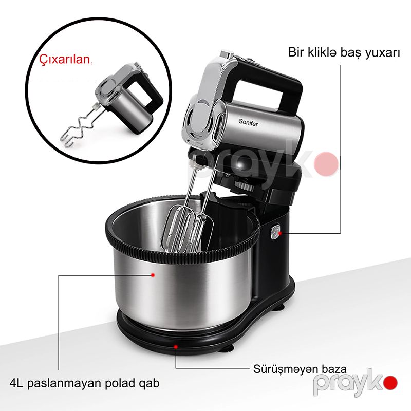 Sonifer SF-7032 Elektrikli Mikser Stand Mikser Xəmir Qarışdırıcı Yumurta Çırpıcı Mikser 500W — Blenderlər, xırdalayanlar və mikserlər, Bakı (4)