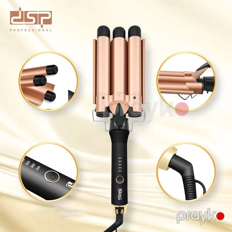 Peşəkar DSP 3 Başlıqlı Seramik Buruq Feni Elektikli Su Dalğalı Formalı Saç Feni 125W Gücündə Professional LED Buruq Feni — Fən, Bakı (4)