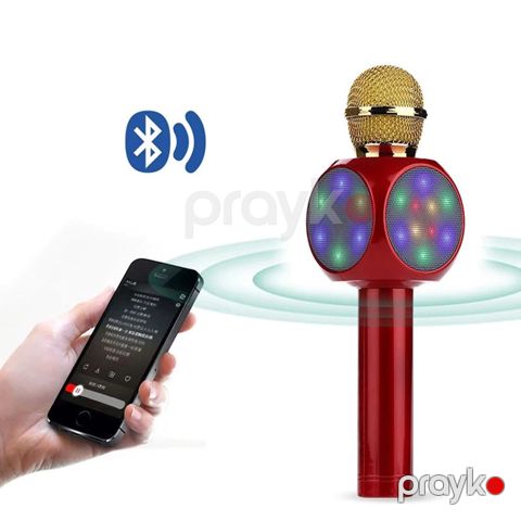 Simsiz Mikrofon Karaoke Mikrofonu Bluetooth Mini Portativ Dinamik Ev KTV Pleyeri Smartfon üçün LED İşıqları ilə — Bakı
