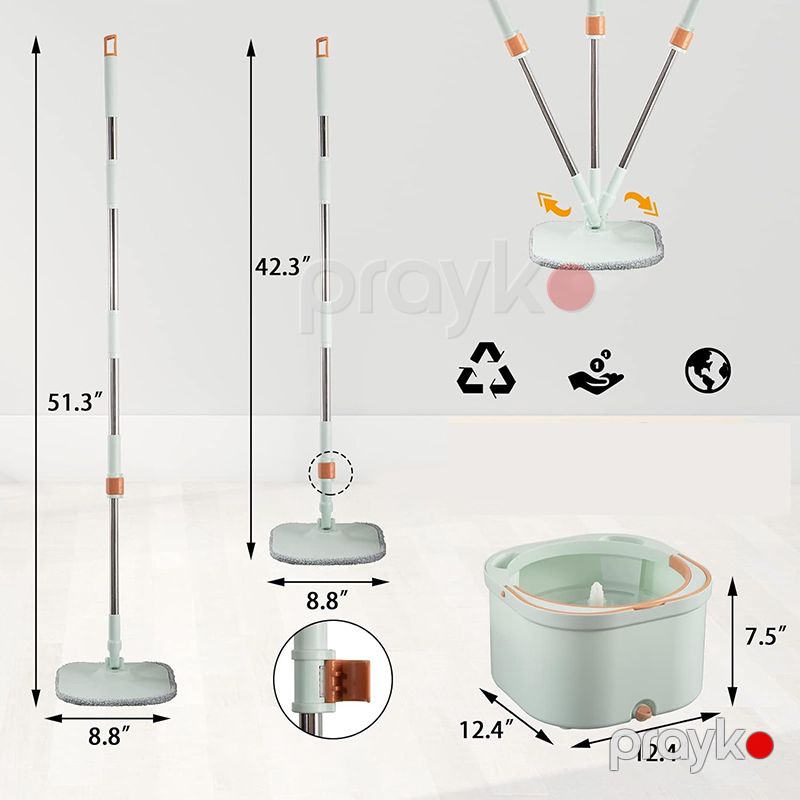 360 Fırlanan Mikro Fiber Yuvarlaq Başlıqlı Mop Seti 3 Ədəd Avtomatik Sıxmalı Döşəmə Təmizləyici — Mallar, Bakı (6)