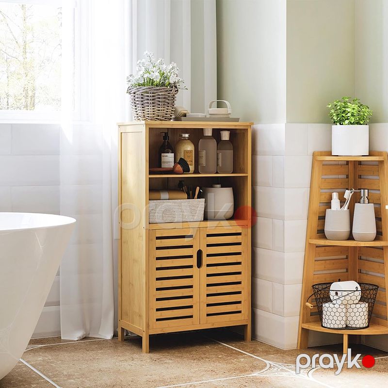 2 Qapılı Bambuk Saxlama Şkafı Bamboo 2 Bölməli Hamam Şkafı Taxta Bambuk Saxlama Rəfi Şkafı — Mallar, Bakı (4)